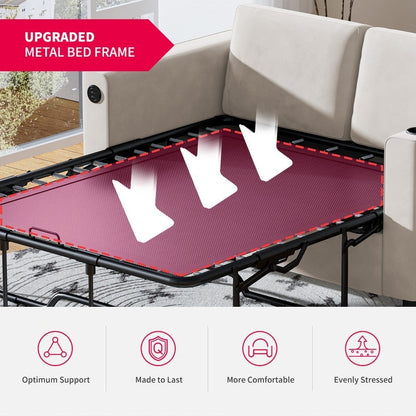 Canapé-lit gigogne Mixoy, canapé-lit avec matelas en mousse à mémoire de forme, porte-gobelet, USB, canapé-lit gigogne