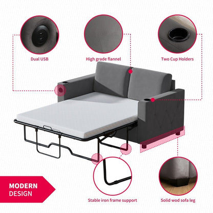 Canapé-lit gigogne Mixoy, canapé-lit avec matelas en mousse à mémoire de forme, porte-gobelet, USB, canapé-lit gigogne