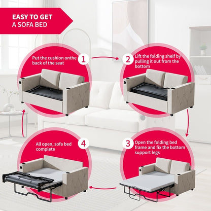 Canapé-lit gigogne Mixoy, canapé-lit avec matelas en mousse à mémoire de forme, porte-gobelet, USB, canapé-lit gigogne