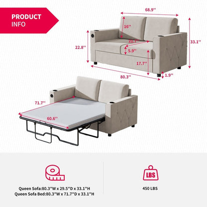 Canapé-lit gigogne Mixoy, canapé-lit avec matelas en mousse à mémoire de forme, porte-gobelet, USB, canapé-lit gigogne