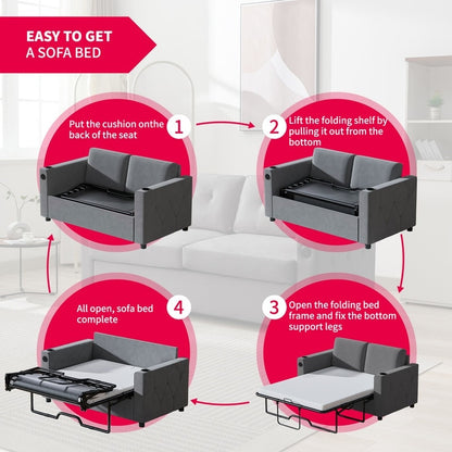 Canapé-lit gigogne Mixoy, canapé-lit avec matelas en mousse à mémoire de forme, porte-gobelet, USB, canapé-lit gigogne