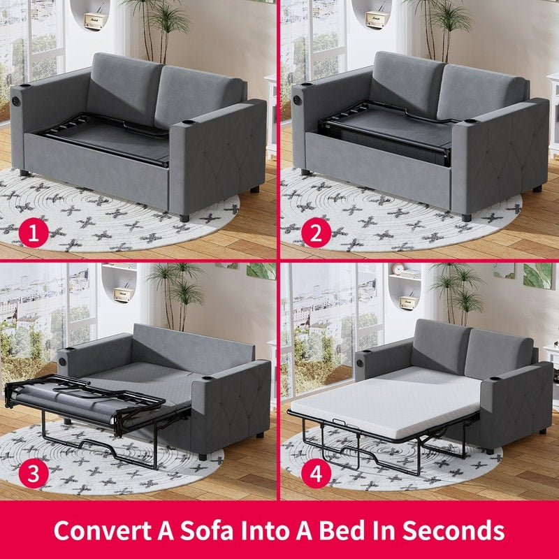 Canapé-lit gigogne Mixoy, canapé-lit avec matelas en mousse à mémoire de forme, porte-gobelet, USB, canapé-lit gigogne