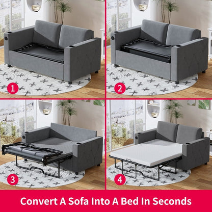 Canapé-lit gigogne Mixoy, canapé-lit avec matelas en mousse à mémoire de forme, porte-gobelet, USB, canapé-lit gigogne