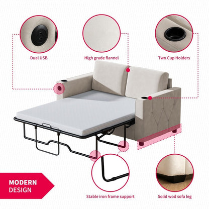 Canapé-lit gigogne Mixoy, canapé-lit avec matelas en mousse à mémoire de forme, porte-gobelet, USB, canapé-lit gigogne