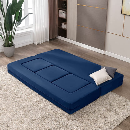 Canapé-lit futon convertible en velours Mixoy Queen avec 3 poufs, mousse à mémoire de forme, matelas pliable