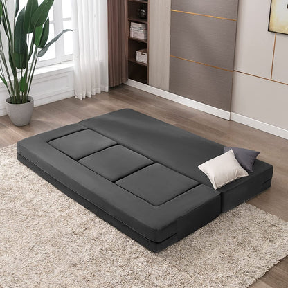 Canapé-lit futon convertible en velours Mixoy Queen avec 3 poufs, mousse à mémoire de forme, matelas pliable