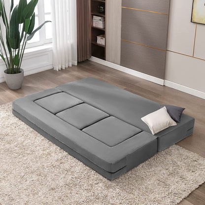 Canapé-lit futon convertible en velours Mixoy Queen avec 3 poufs, mousse à mémoire de forme, matelas pliable