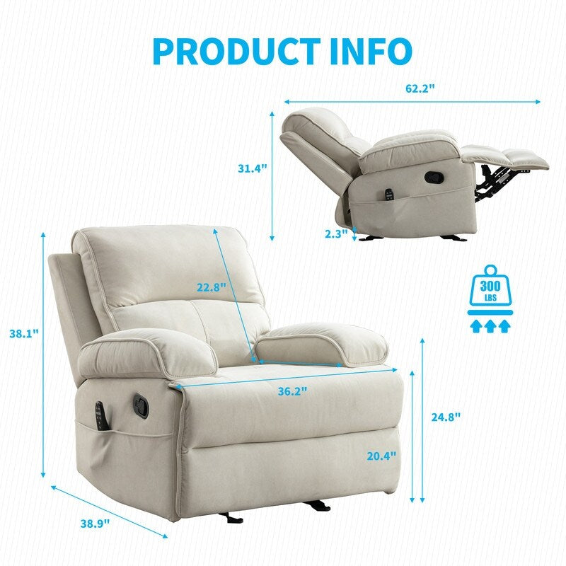 Mixoy Fauteuil inclinable, fauteuil de massage surdimensionné en velours pour bébé avec fonction de vibration et de chaleur