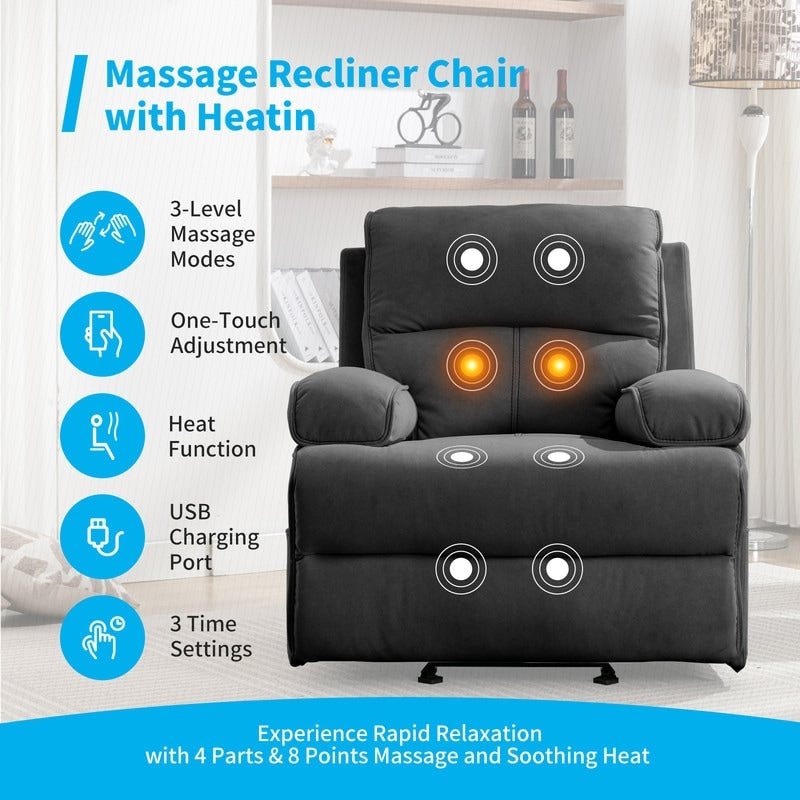 Mixoy Fauteuil inclinable, fauteuil de massage surdimensionné en velours pour bébé avec fonction de vibration et de chaleur