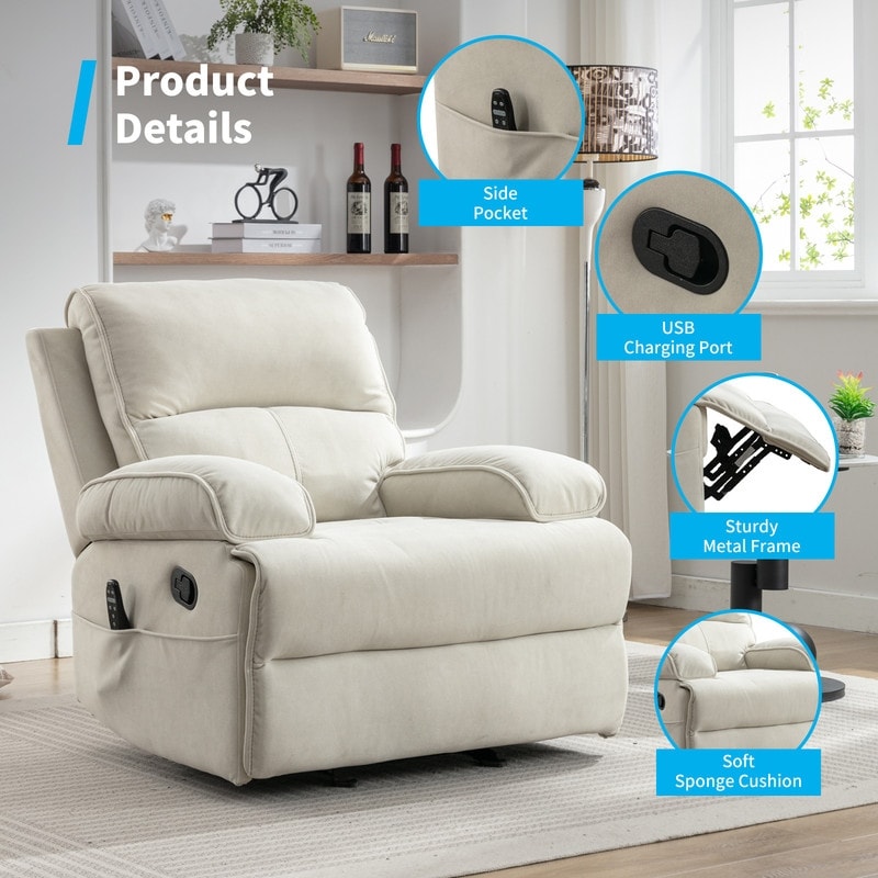 Mixoy Fauteuil inclinable, fauteuil de massage surdimensionné en velours pour bébé avec fonction de vibration et de chaleur