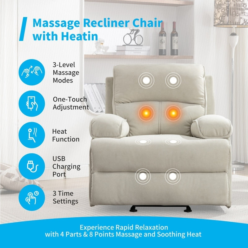 Mixoy Fauteuil inclinable, fauteuil de massage surdimensionné en velours pour bébé avec fonction de vibration et de chaleur