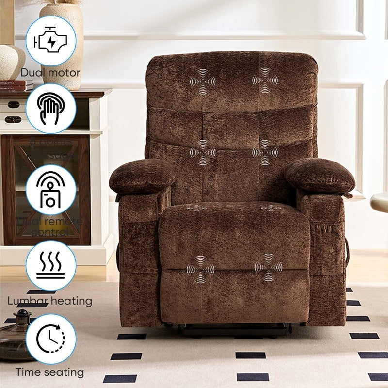 Fauteuil inclinable électrique en velours Mixoy, fauteuil inclinable électrique à double moteur, massage thermique et télécommande