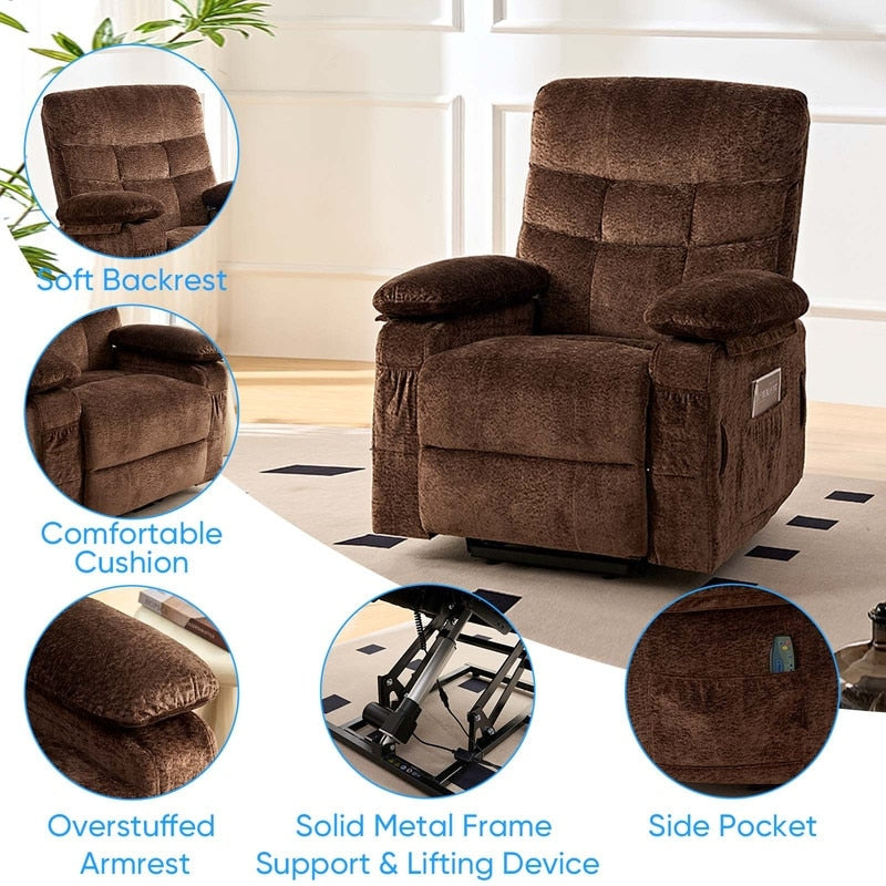 Fauteuil inclinable électrique en velours Mixoy, fauteuil inclinable électrique à double moteur, massage thermique et télécommande