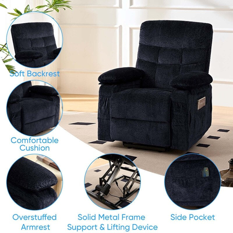 Fauteuil inclinable électrique en velours Mixoy, fauteuil inclinable électrique à double moteur, massage thermique et télécommande