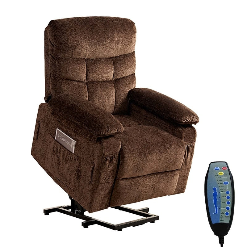 Fauteuil inclinable électrique en velours Mixoy, fauteuil inclinable électrique à double moteur, massage thermique et télécommande