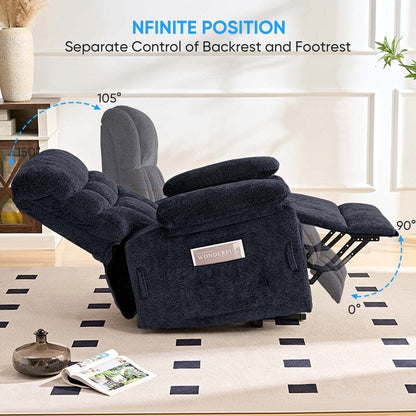 Fauteuil inclinable électrique en velours Mixoy, fauteuil inclinable électrique à double moteur, massage thermique et télécommande