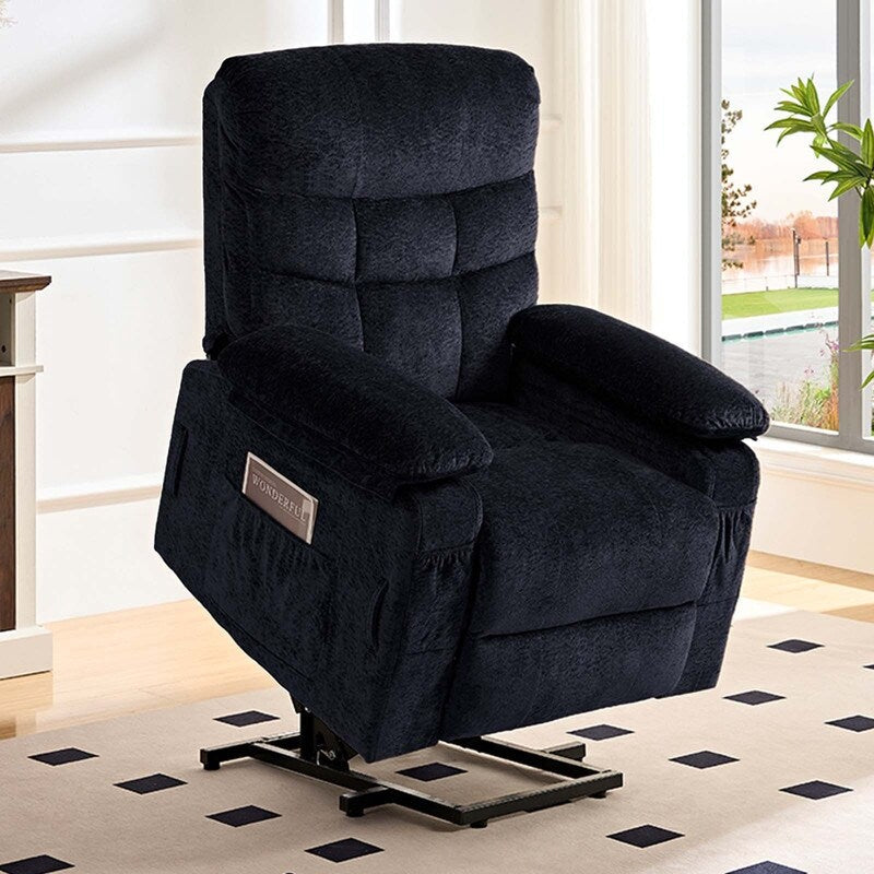 Fauteuil inclinable électrique en velours Mixoy, fauteuil inclinable électrique à double moteur, massage thermique et télécommande