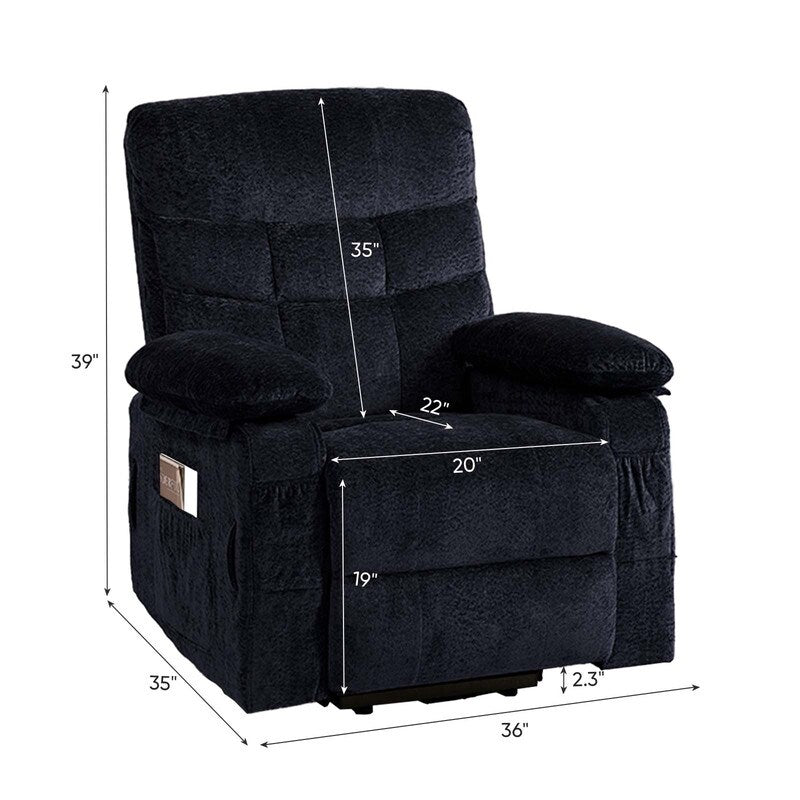 Fauteuil inclinable électrique en velours Mixoy, fauteuil inclinable électrique à double moteur, massage thermique et télécommande