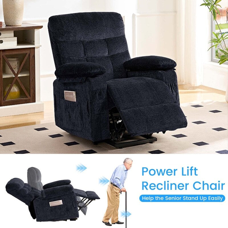 Fauteuil inclinable électrique en velours Mixoy, fauteuil inclinable électrique à double moteur, massage thermique et télécommande