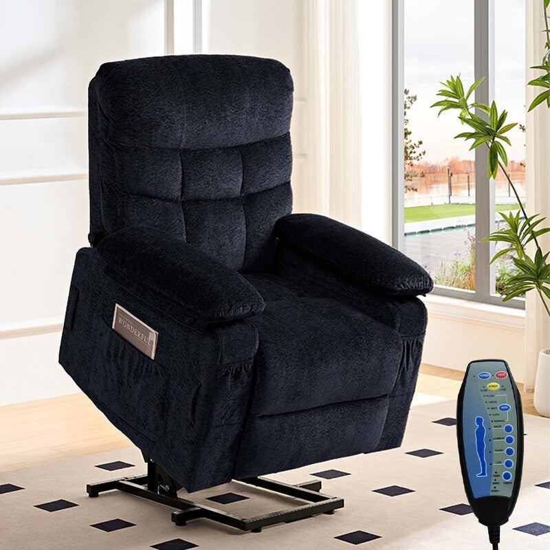 Fauteuil inclinable électrique en velours Mixoy, fauteuil inclinable électrique à double moteur, massage thermique et télécommande
