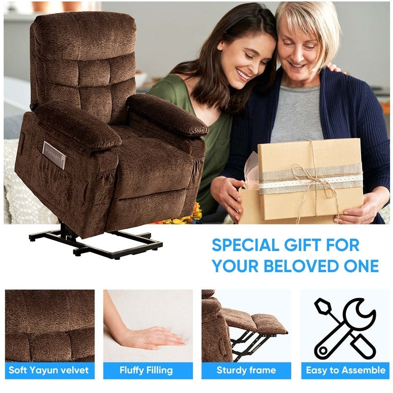 Fauteuil inclinable électrique en velours Mixoy, fauteuil inclinable électrique à double moteur, massage thermique et télécommande