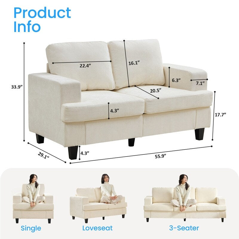 Canapé sectionnel Mixoy W56 Loveseat, tissu chenille Cloud Sleeper, canapés 2 places rembourrés confortables