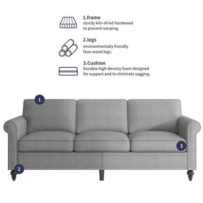 Canapé 3 places Mixoy W76'' en lin doux moderne avec motif rivet pour salon