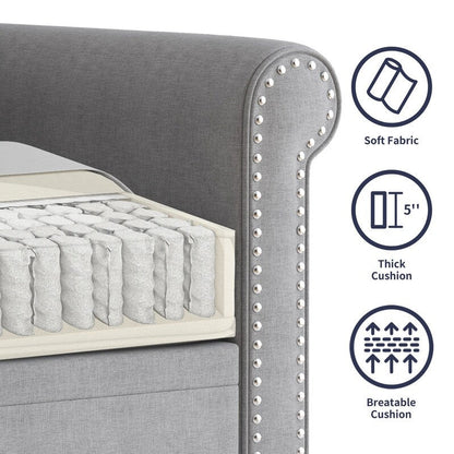 Canapé 3 places Mixoy W76'' en lin doux moderne avec motif rivet pour salon