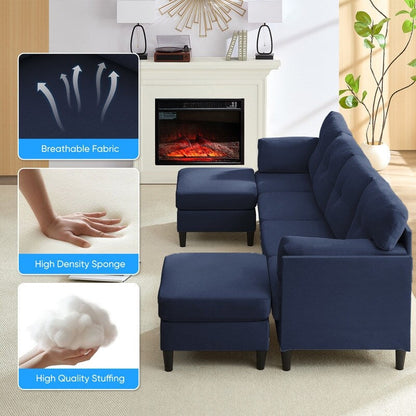 Canapé sectionnel Mixoy W87 en U, canapé convertible 4 places en velours avec poufs de rangement amovibles