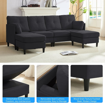 Canapé sectionnel Mixoy W87 en U, canapé convertible 4 places en velours avec poufs de rangement amovibles