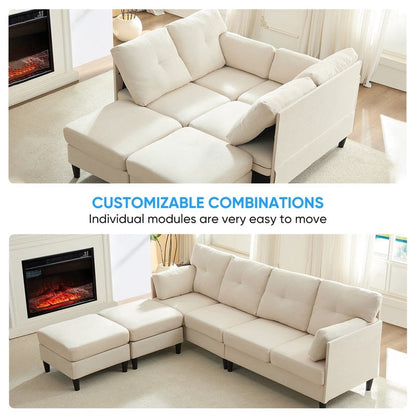 Canapé sectionnel Mixoy W87 en U, canapé convertible 4 places en velours avec poufs de rangement amovibles