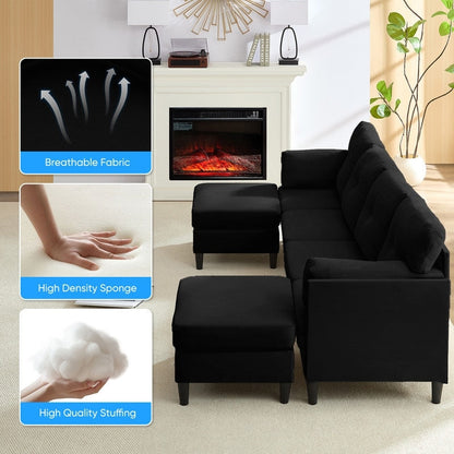 Canapé sectionnel Mixoy W87 en U, canapé convertible 4 places en velours avec poufs de rangement amovibles