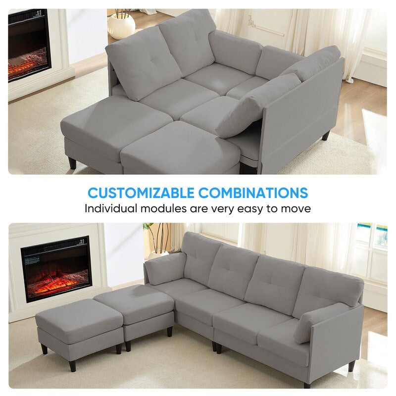 Canapé sectionnel Mixoy W87 en U, canapé convertible 4 places en velours avec poufs de rangement amovibles