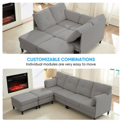 Canapé sectionnel Mixoy W87 en U, canapé convertible 4 places en velours avec poufs de rangement amovibles