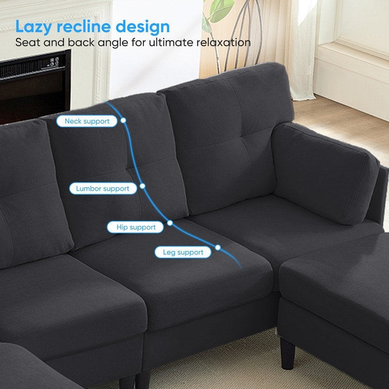 Canapé sectionnel Mixoy W87 en U, canapé convertible 4 places en velours avec poufs de rangement amovibles