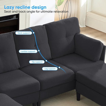 Canapé sectionnel Mixoy W87 en U, canapé convertible 4 places en velours avec poufs de rangement amovibles