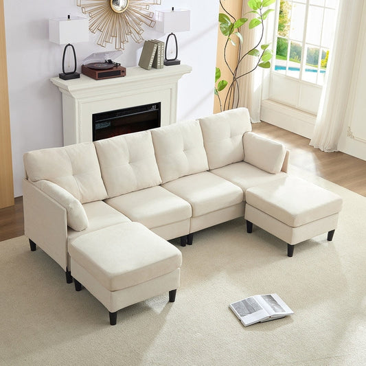 Canapé sectionnel Mixoy W87 en U, canapé convertible 4 places en velours avec poufs de rangement amovibles