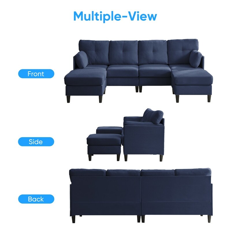 Canapé sectionnel Mixoy W87 en U, canapé convertible 4 places en velours avec poufs de rangement amovibles