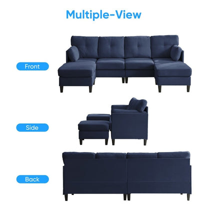 Canapé sectionnel Mixoy W87 en U, canapé convertible 4 places en velours avec poufs de rangement amovibles