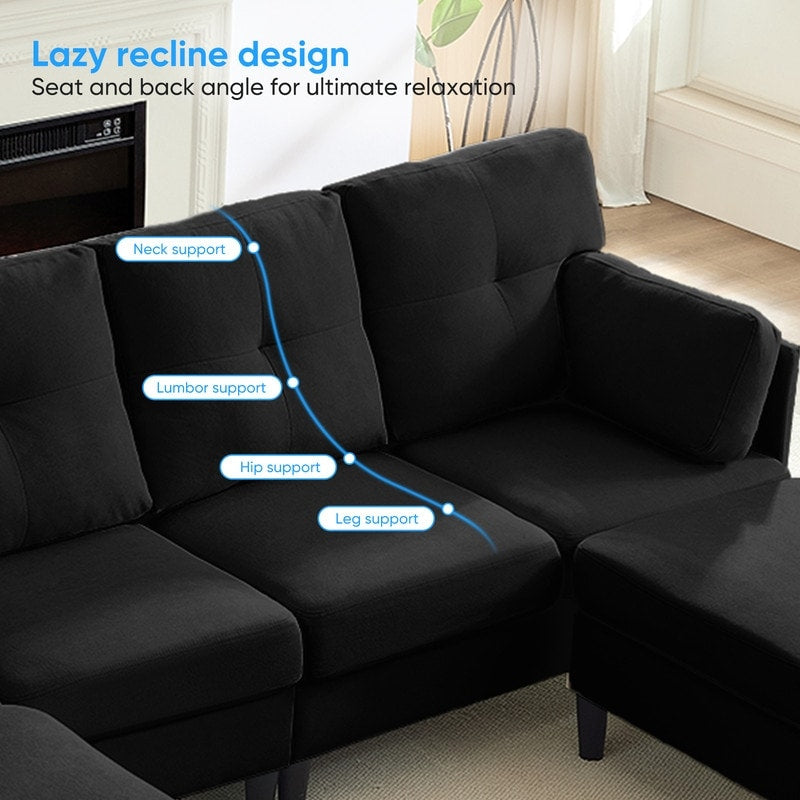 Canapé sectionnel Mixoy W87 en U, canapé convertible 4 places en velours avec poufs de rangement amovibles