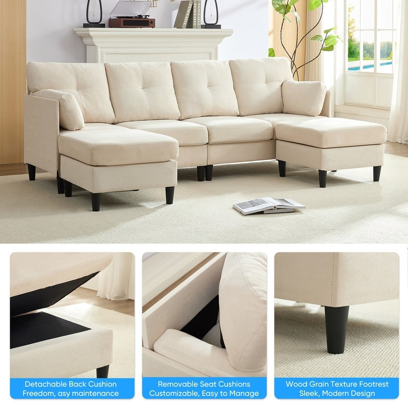 Canapé sectionnel Mixoy W87 en U, canapé convertible 4 places en velours avec poufs de rangement amovibles