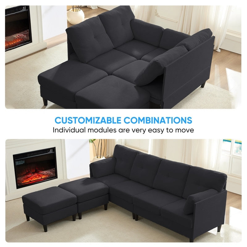 Canapé sectionnel Mixoy W87 en U, canapé convertible 4 places en velours avec poufs de rangement amovibles