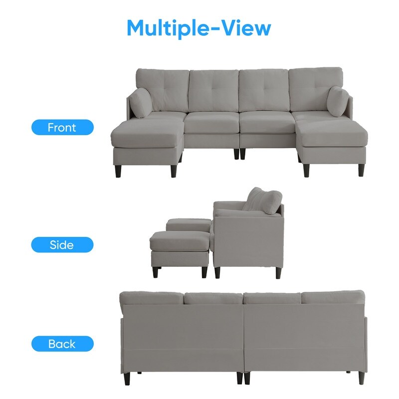 Canapé sectionnel Mixoy W87 en U, canapé convertible 4 places en velours avec poufs de rangement amovibles