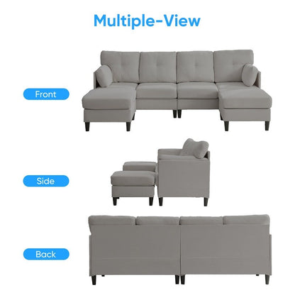 Canapé sectionnel Mixoy W87 en U, canapé convertible 4 places en velours avec poufs de rangement amovibles