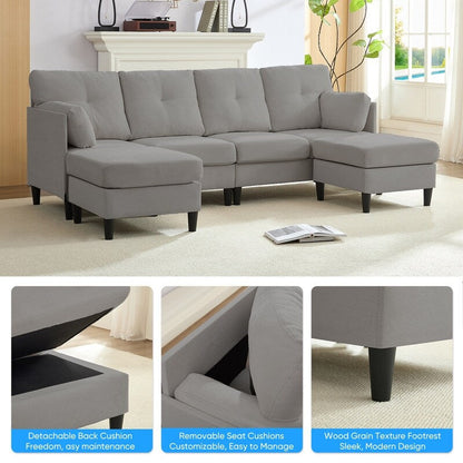 Canapé sectionnel Mixoy W87 en U, canapé convertible 4 places en velours avec poufs de rangement amovibles