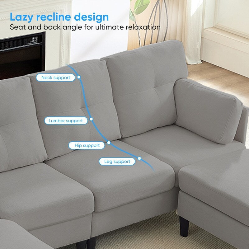 Canapé sectionnel Mixoy W87 en U, canapé convertible 4 places en velours avec poufs de rangement amovibles