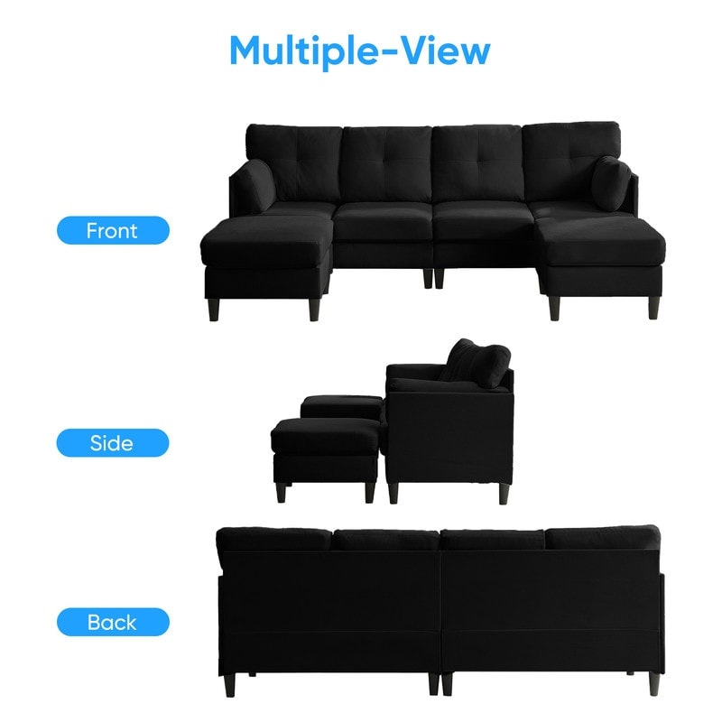 Canapé sectionnel Mixoy W87 en U, canapé convertible 4 places en velours avec poufs de rangement amovibles