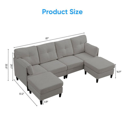 Canapé sectionnel Mixoy W87 en U, canapé convertible 4 places en velours avec poufs de rangement amovibles