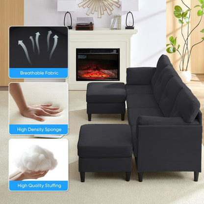 Canapé sectionnel Mixoy W87 en U, canapé convertible 4 places en velours avec poufs de rangement amovibles