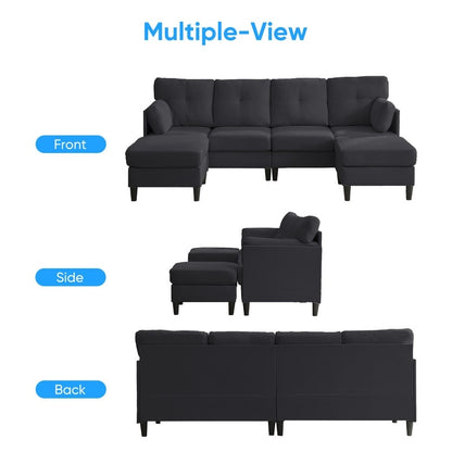 Canapé sectionnel Mixoy W87 en U, canapé convertible 4 places en velours avec poufs de rangement amovibles